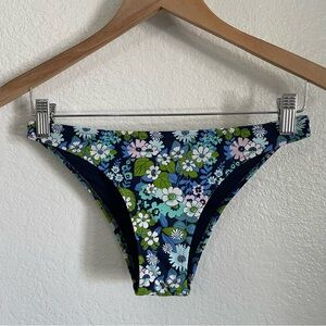Aerie Cheeky Floral Daisy Retro Print Swimsuit Swim Bikini Bottoms Blue Green S